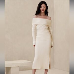 Off shoulder white sweater